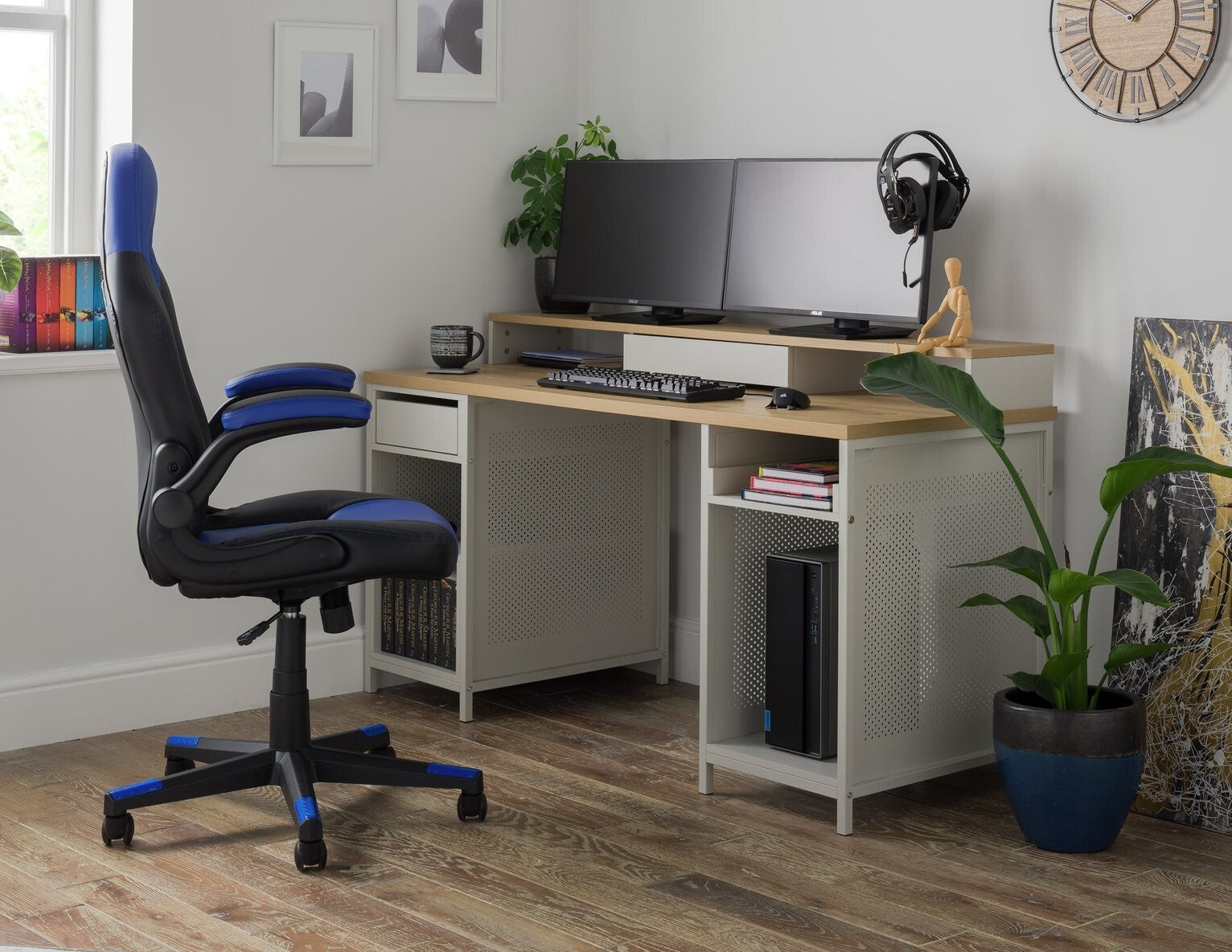 Modular 1 Drawer Gaming Desk - Oak Effect & Grey ( B Grade 46559-46563 -46564)