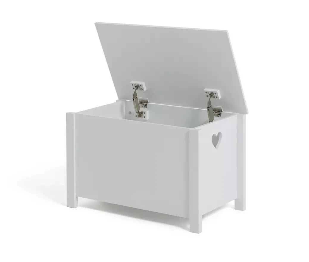Mia Toy Box - White | Kids Storage Chest with Lid and Heart Cut-Out