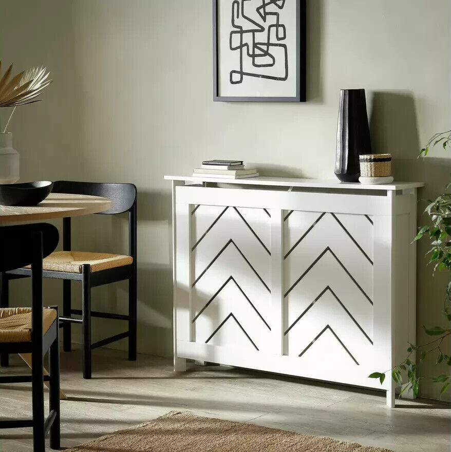 Habitat Chevron Small Radiator Cover - White | Stylish Heater Cover for Modern
