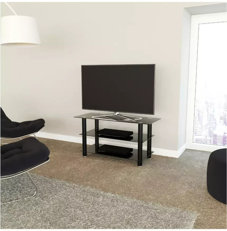 AVF TV Stand With Storage in Black - Up to 50 Inch TV Unit Glass - 100cm Wide