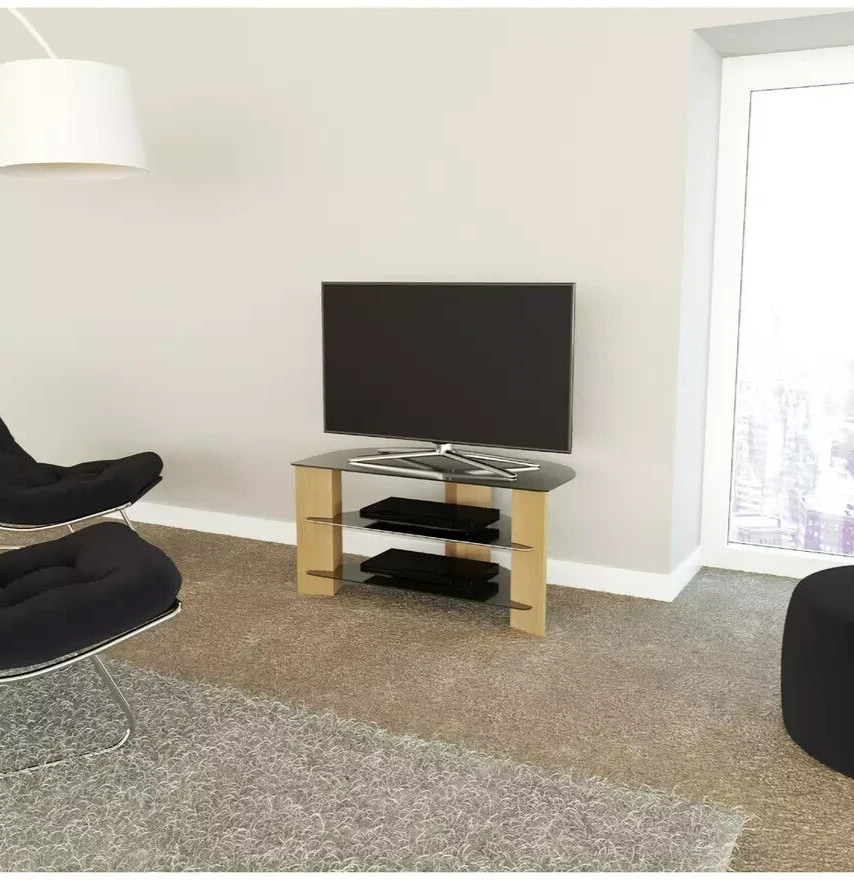 AVF Corner TV Stand With Storage Oak Eff Up to 42 Inch TV Unit Glass Black 90cm