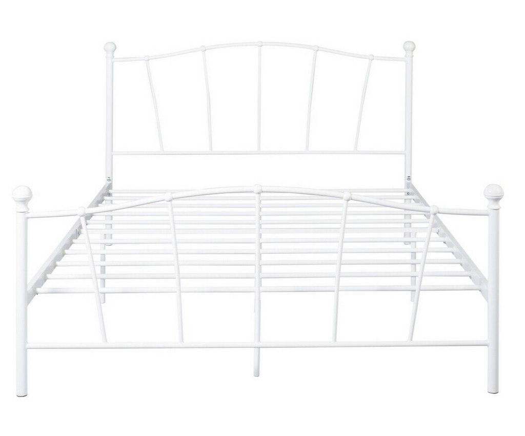 Home Fleur Double Metal Bed Frame White | Sturdy Bedroom Base with Headboard