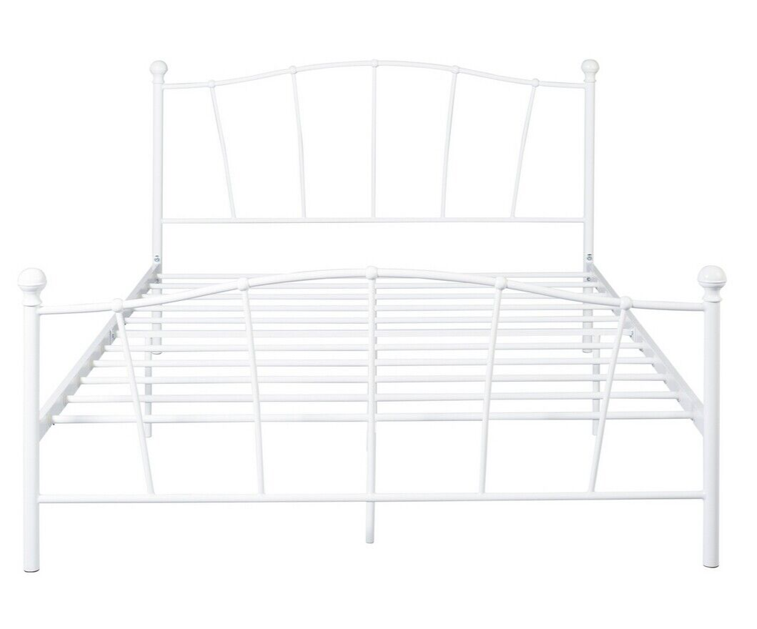 Home Fleur Double Metal Bed Frame White | Sturdy Bedroom Base with Headboard