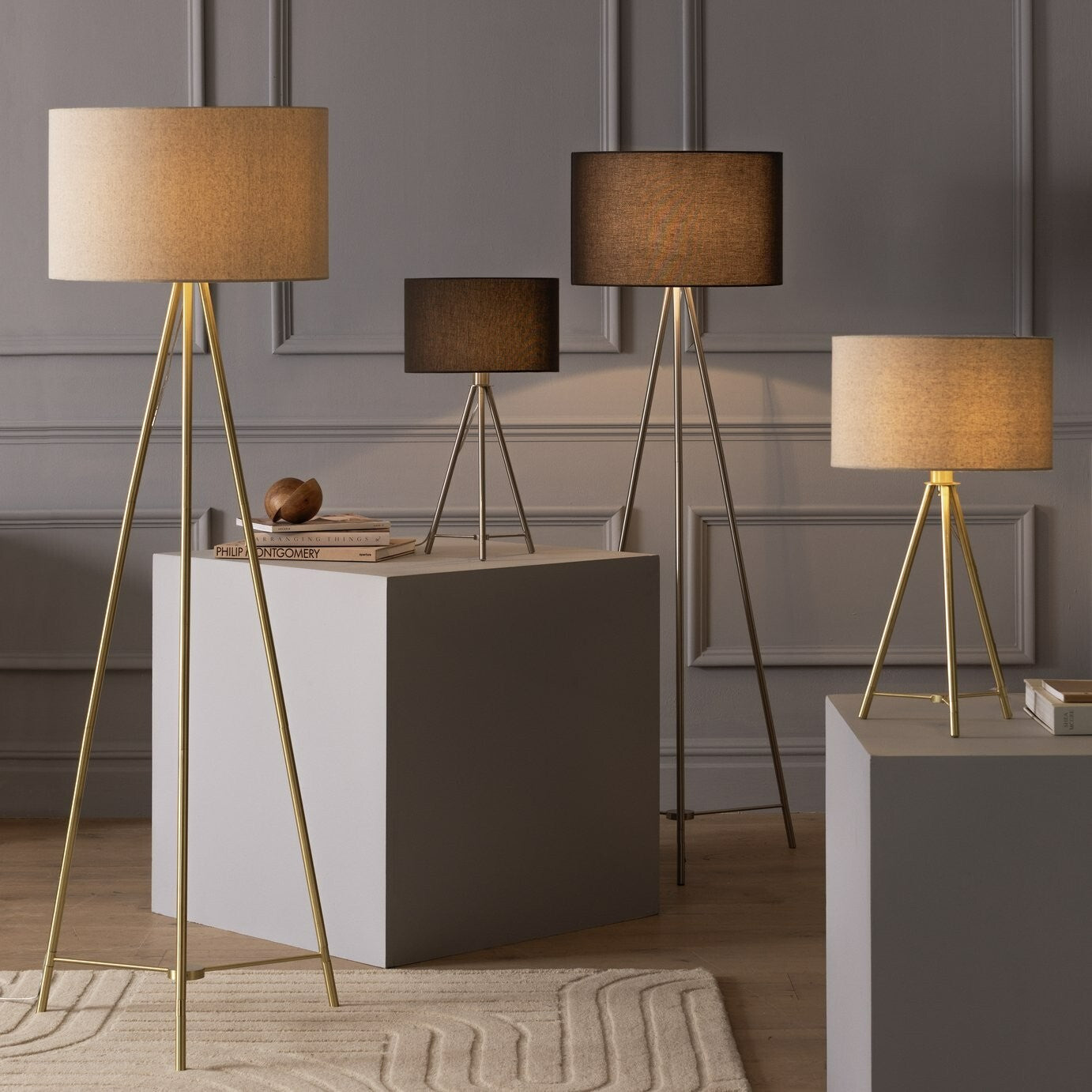 Habitat Leone Brushed Tripod Floor Lamp - Chrome & Grey