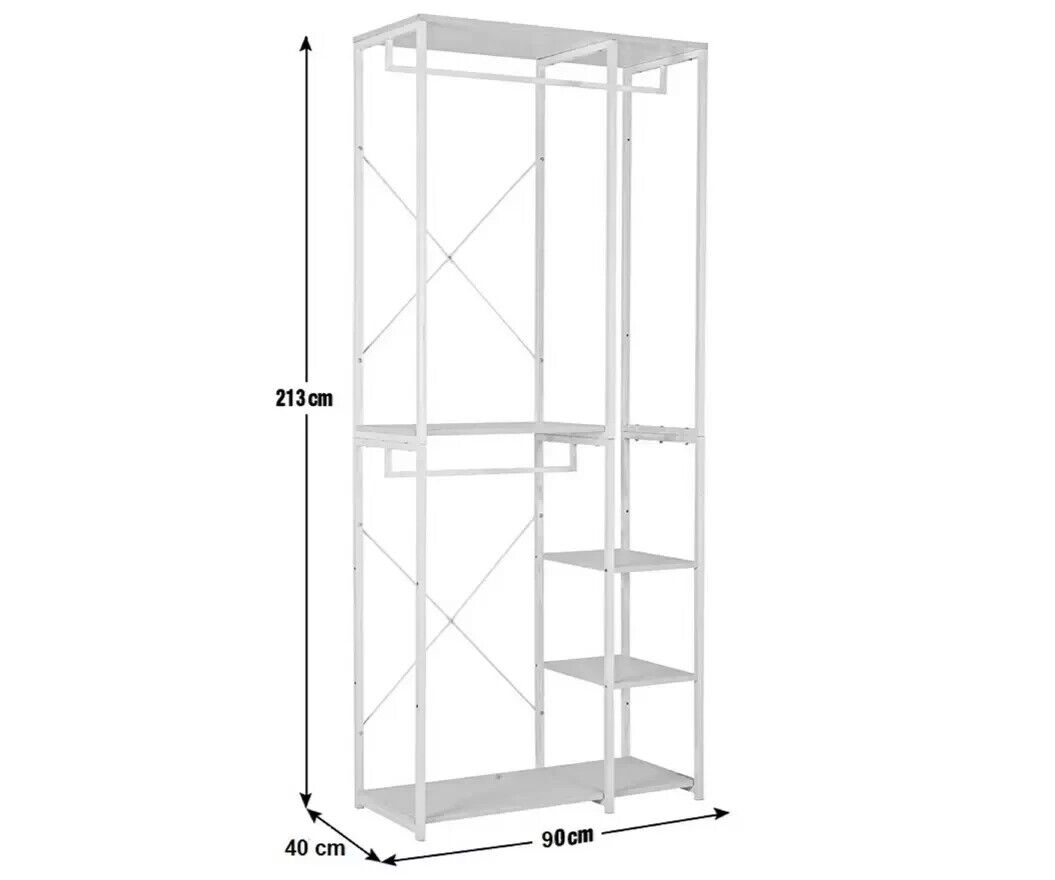 Double 2 Rail 4 Shelf Wardrobe White | Open Closet Organizer Hanging Storage