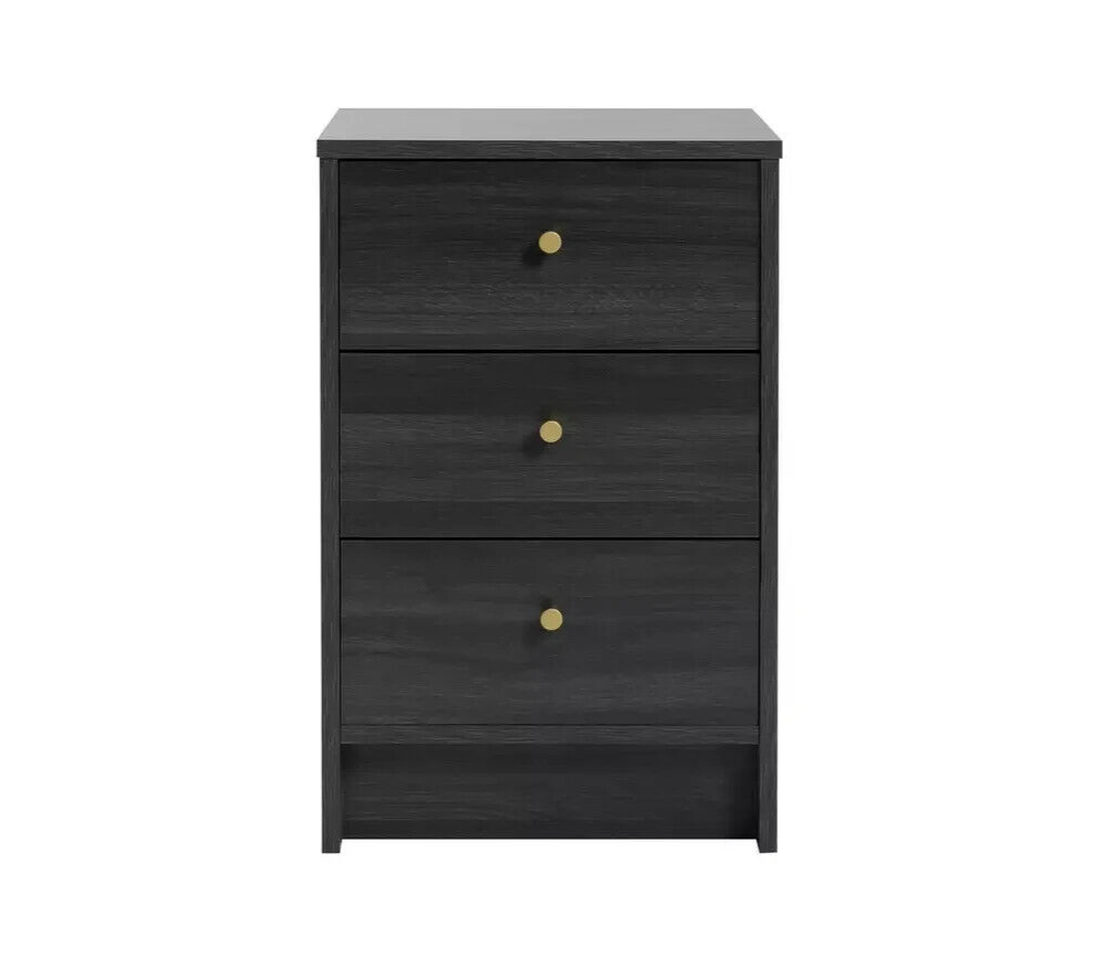 Malibu 3 Drawer Bedside Table - Black Oak Effect | Cupboard
