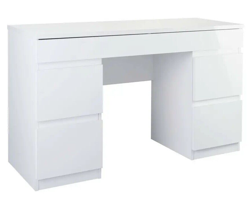 Habitat Jenson 6 Drawer Dressing Table Desk - White Gloss | Bedroom Makeup Desk