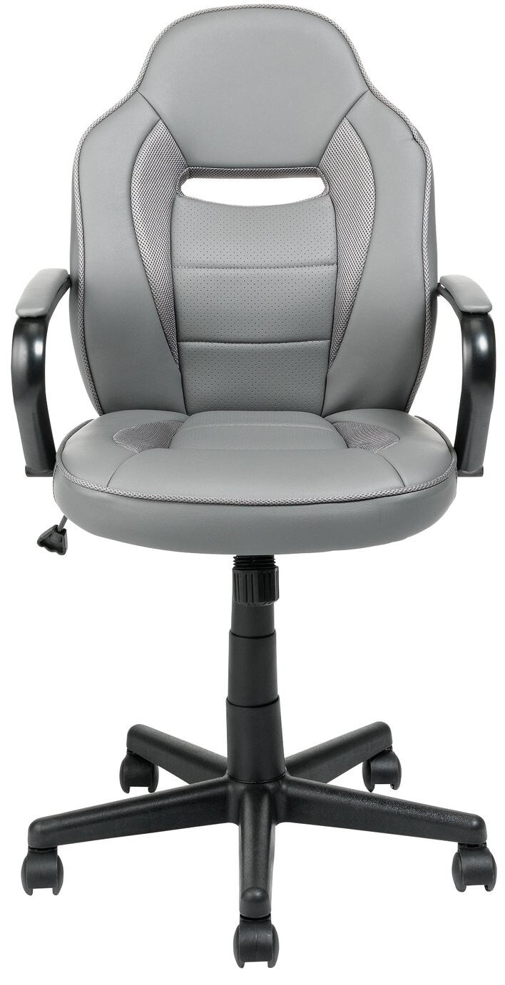 Faux Leather Gaming Chair Grey | Adjustable Swivel Tilt PC Ergonomic Comfort