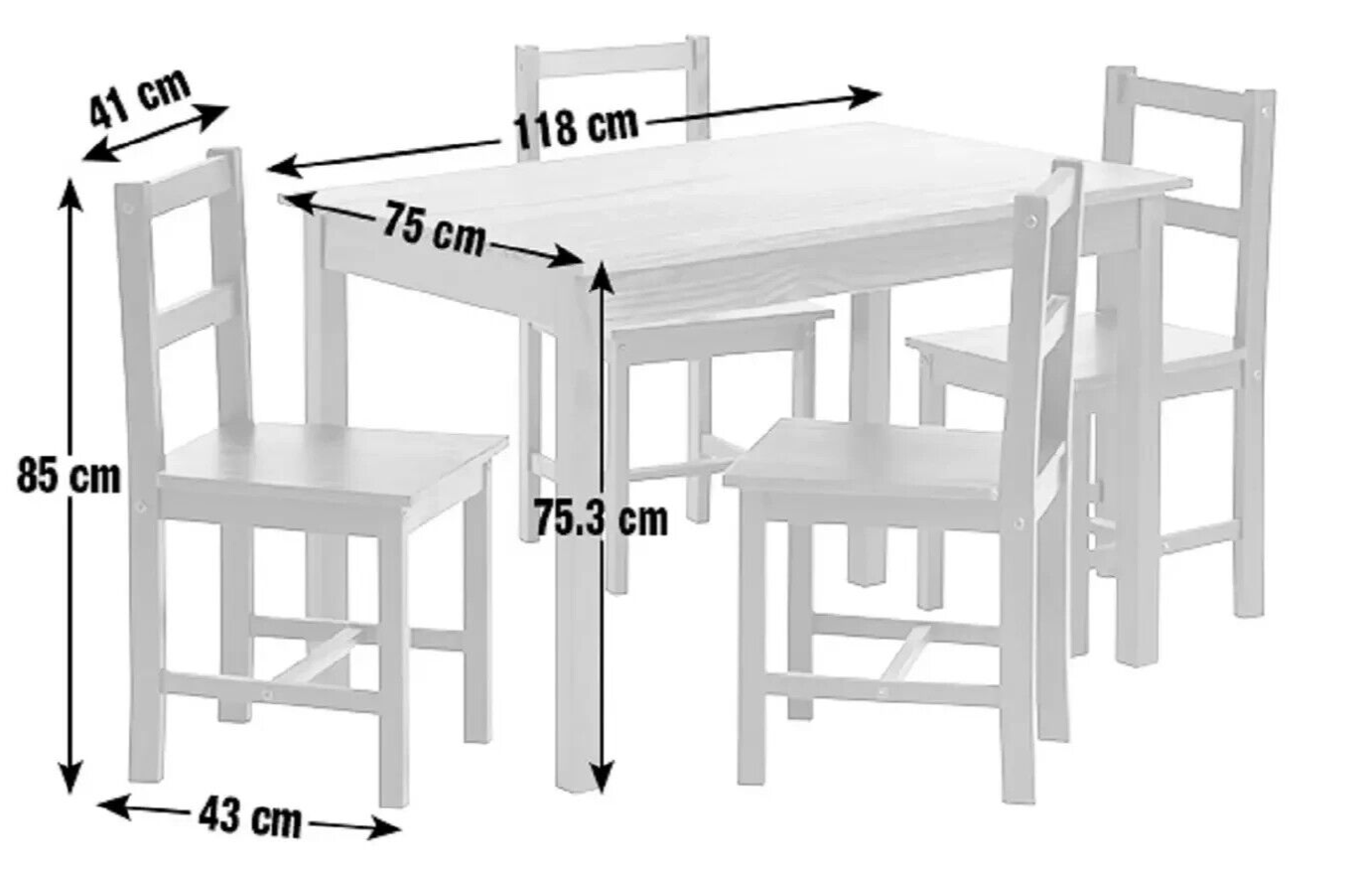 Raye Dining Table and 4 Chairs Set Wooden 118cm - Black For Dining Room Kitchen