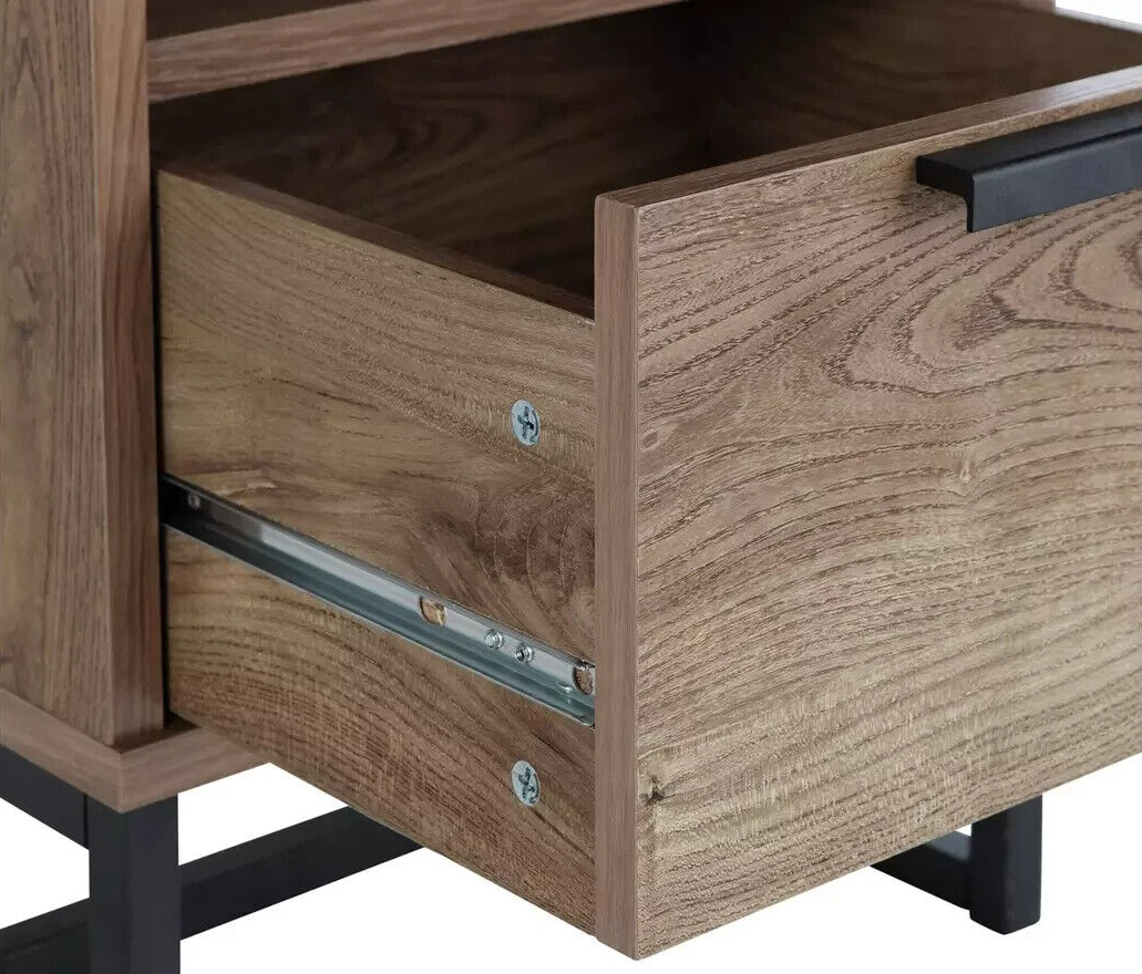 Habitat Nomad 1 Drawer Bedside Table Oak Effect | Industrial Nightstand Metal