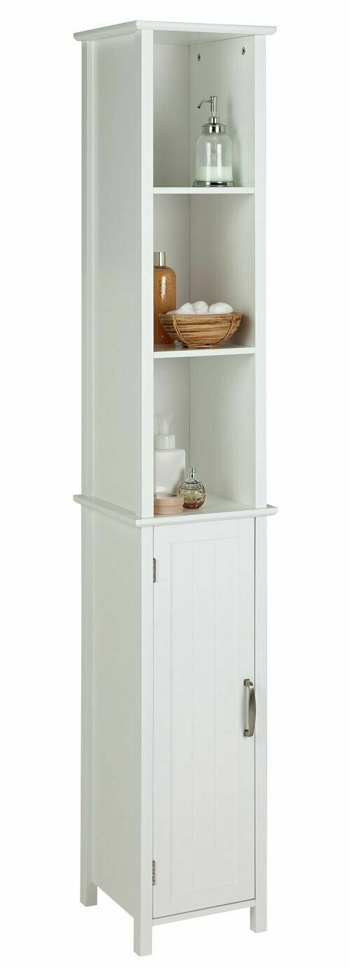 Tongue & Groove Tallboy - White | Slim Storage Cabinet for Bedroom or Bathroom