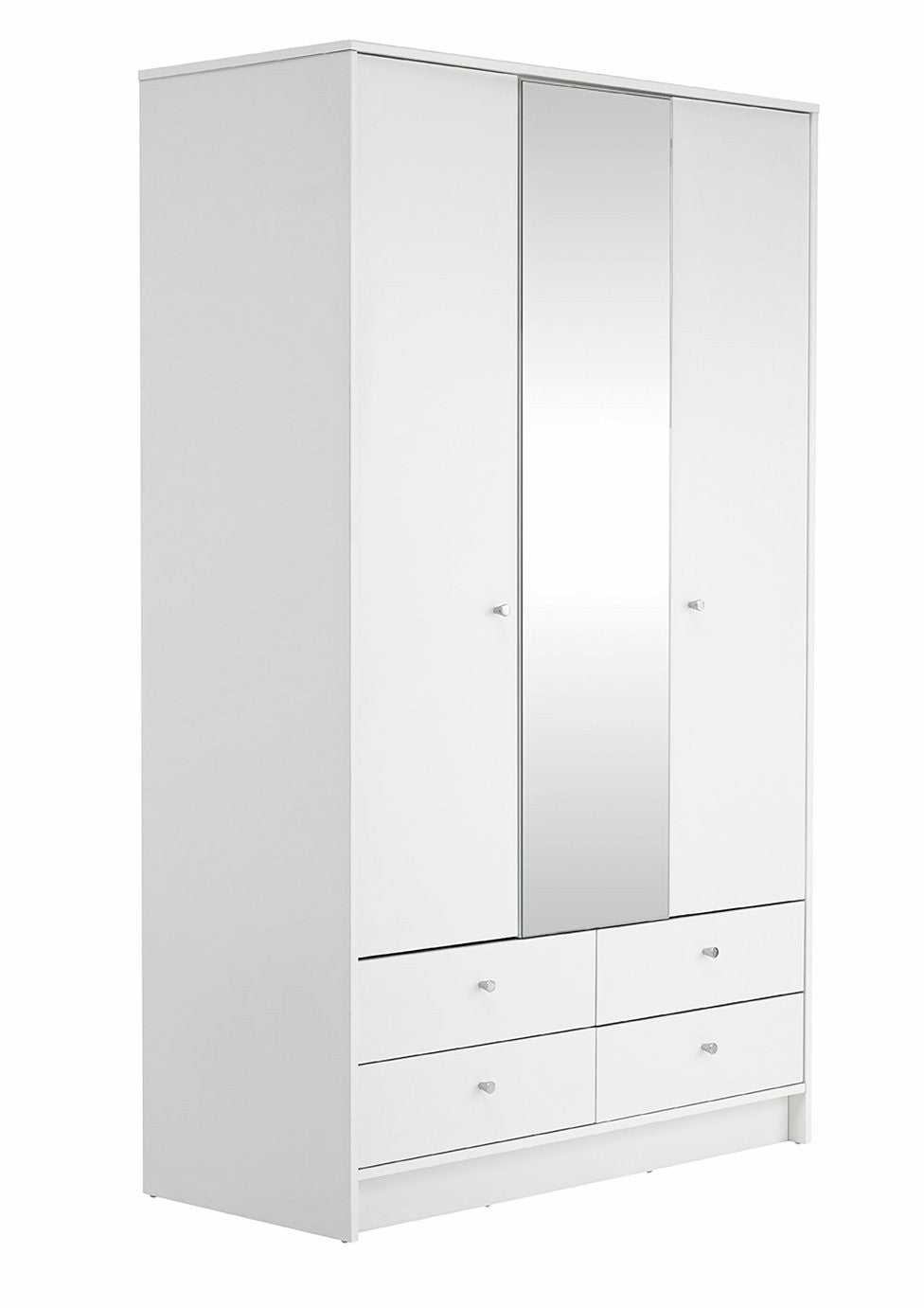 Home Malibu 3 Door 4 Drawer Mirror Wardrobe - White | wardrobe with mirror