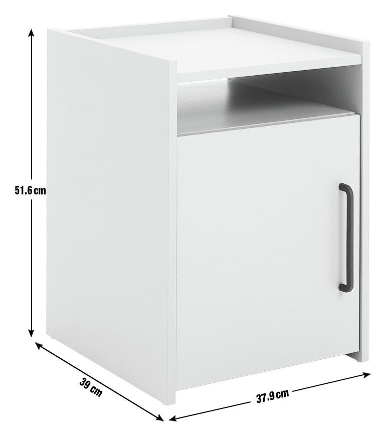 Oldham 1 Door Bedside Table - White | Nightstand, Small Cabinet, Bedroom Storage