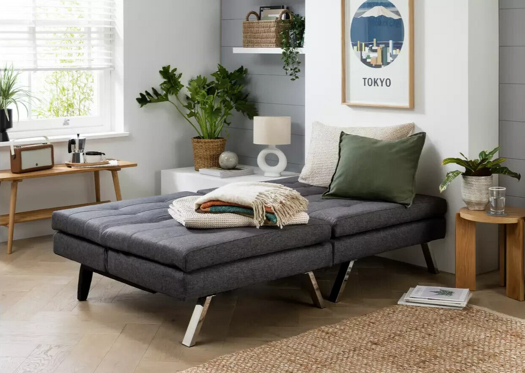 Home Duo Fabric 2 Seater Clic Clac Sofa Bed - Charcoal | Living Room Furniture