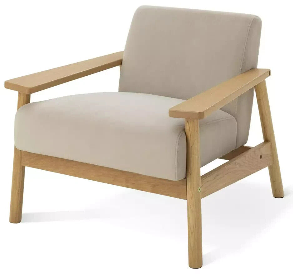 Habitat Dore Velvet Accent Chair Oak | Mid Century Lounge Chair Upholstered