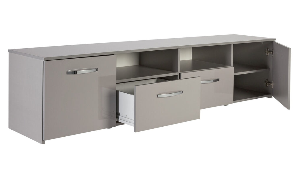 Home Hayward 2 Door TV Unit Gloss Grey | Modern Media Stand with Storage Shelves