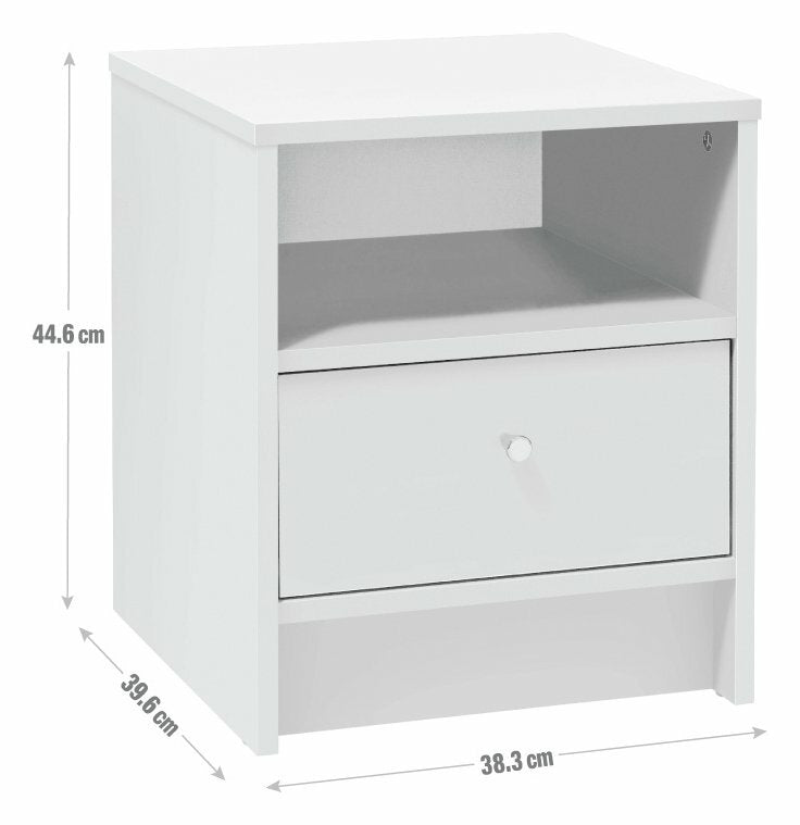 Home Malibu 1 Drawer Bedside Table White | Nightstand Compact Storage Furniture