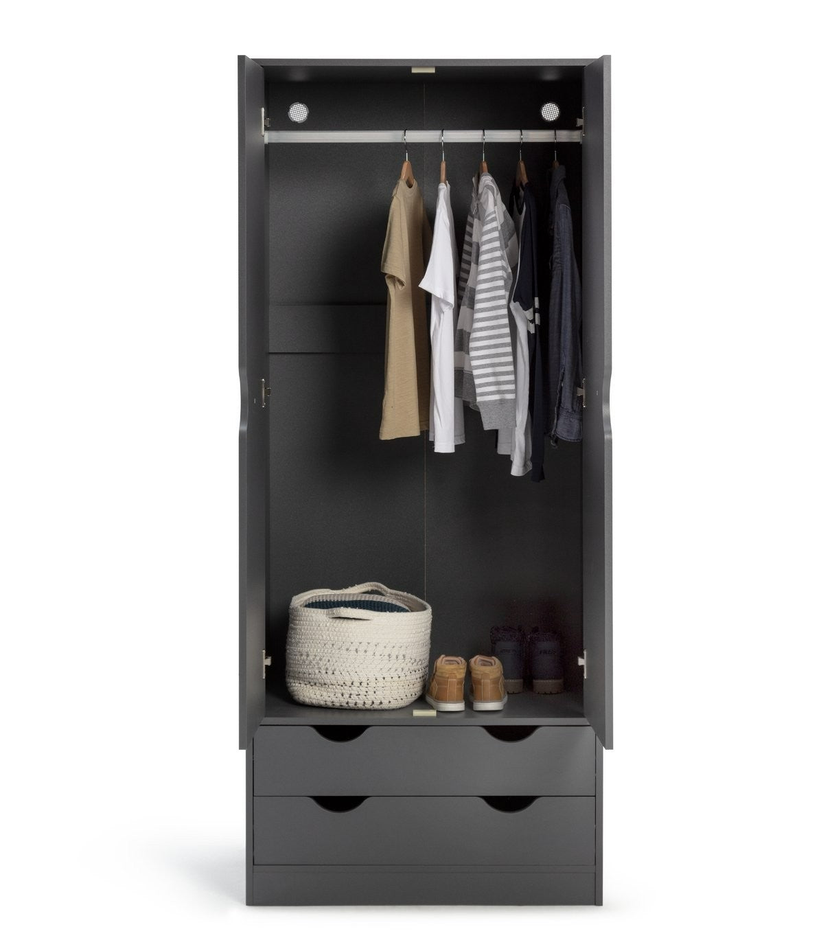 Pagnell 2 Door 2 Drawer Wardrobe - Grey | compact wardrobe