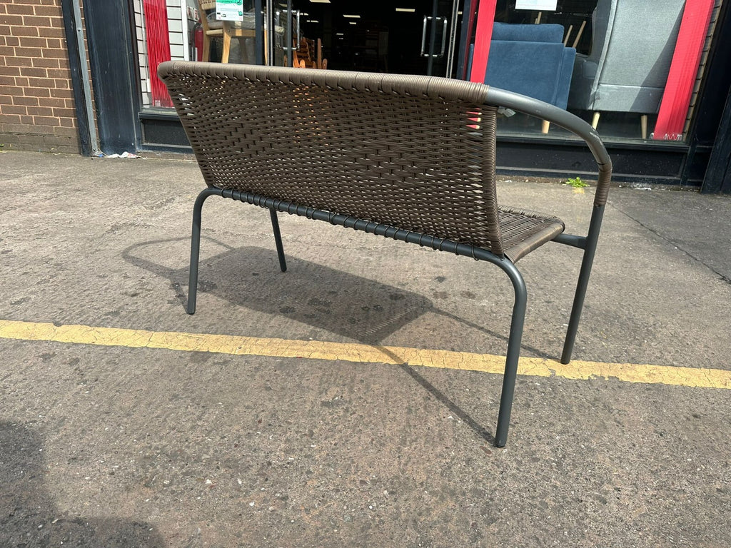 2 Seater Steel & Wicker Effect Garden Bench-Brown