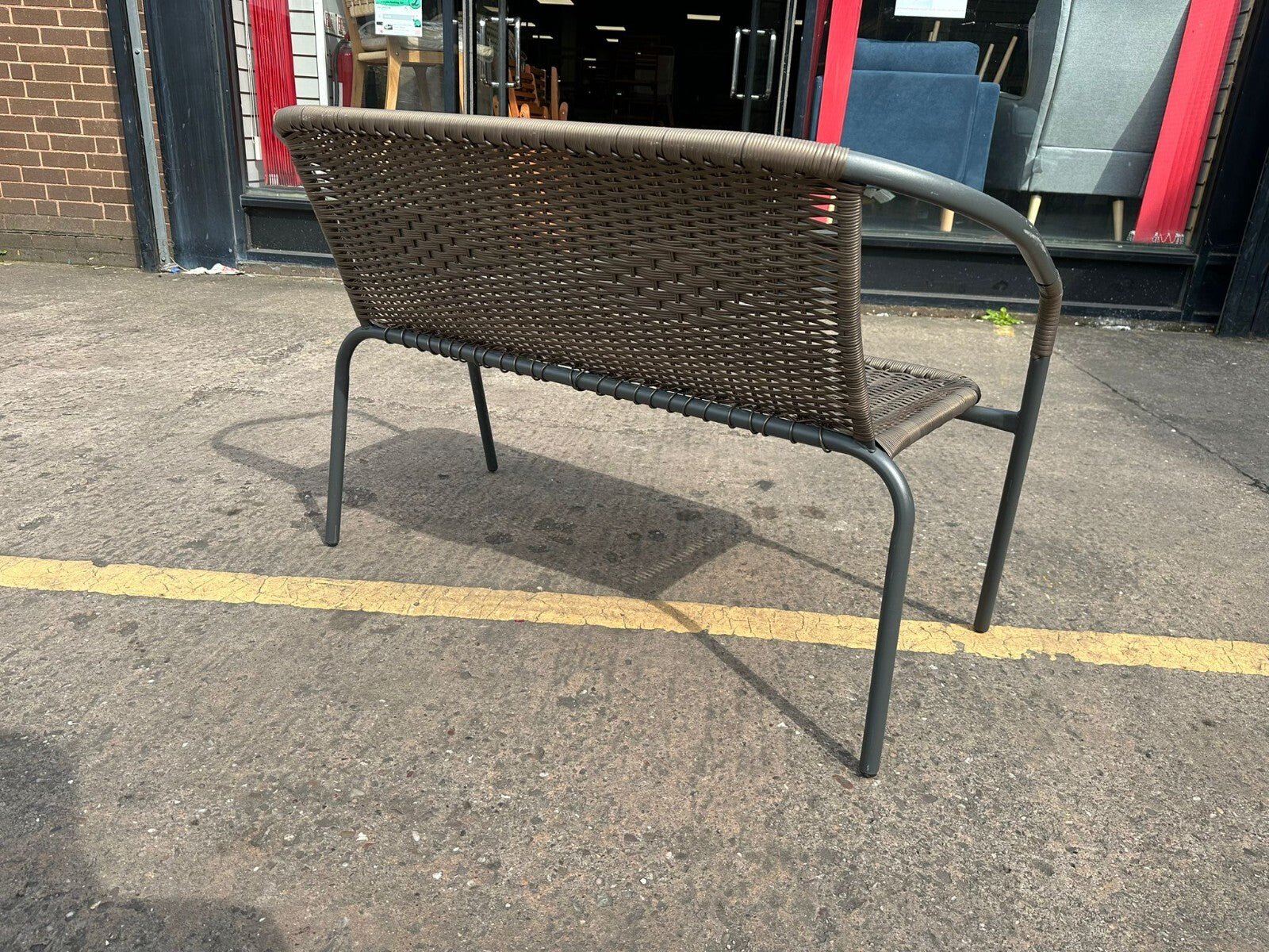 2 Seater Steel & Wicker Effect Garden Bench-Brown
