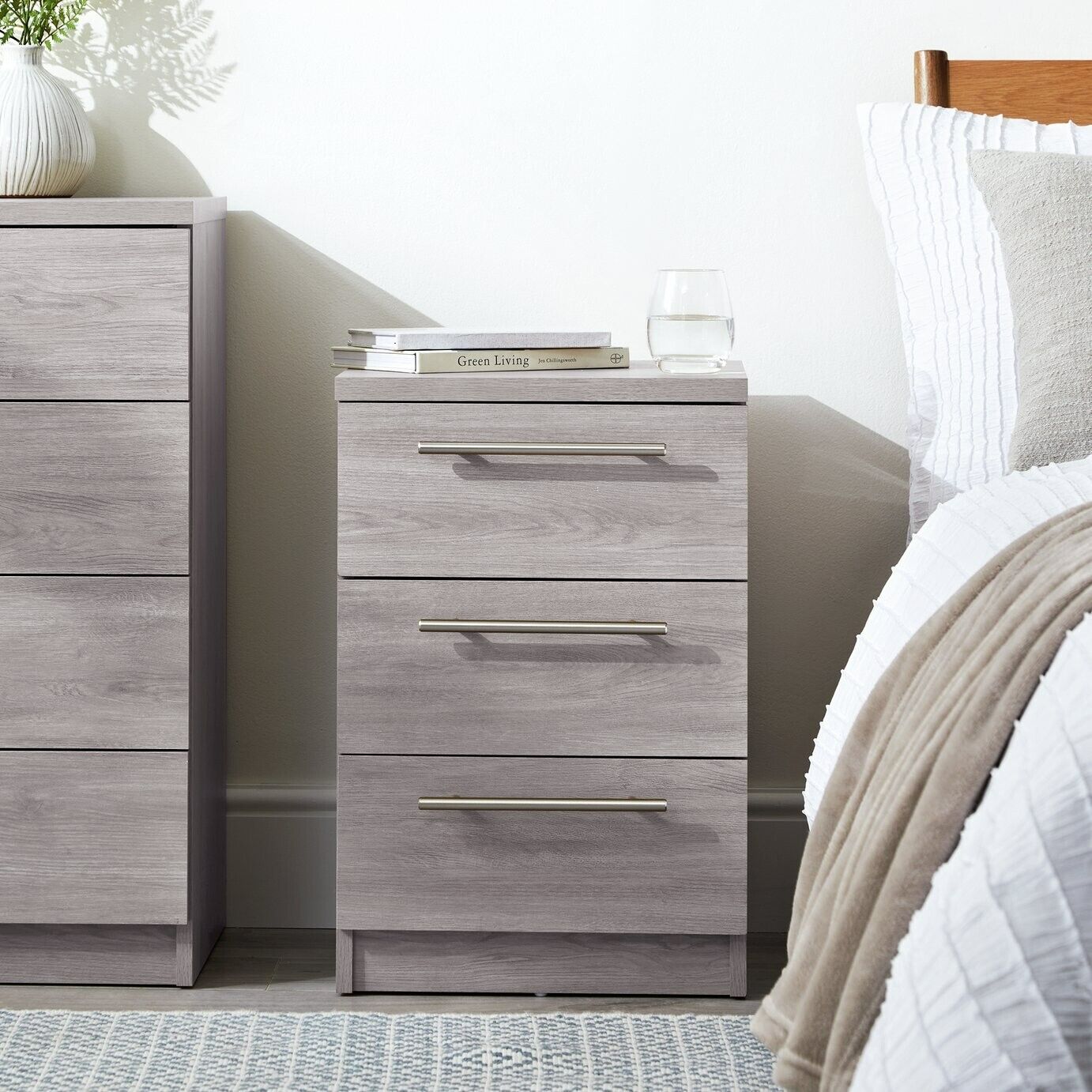 Brisbane 3 Drawer Bedside â€“ Grey Oak