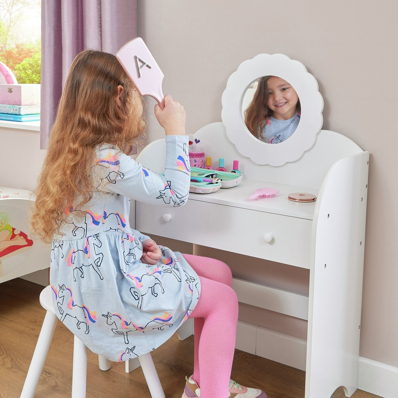 Liberty House Kids mirror Dressing Table And Stool - White