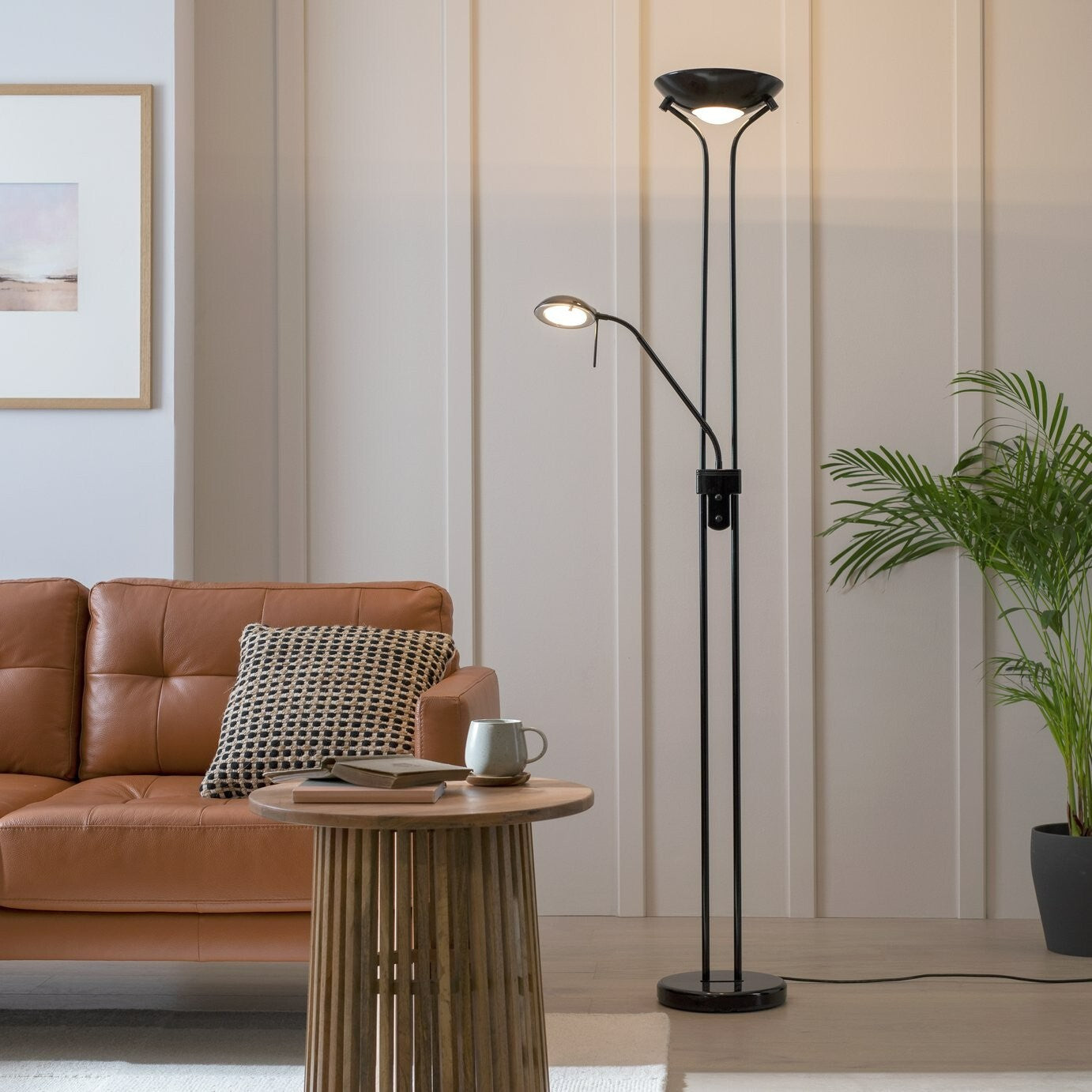 Father & Child Uplighter Floor Lamp Black | Adjustable Reading Light Modern Home
