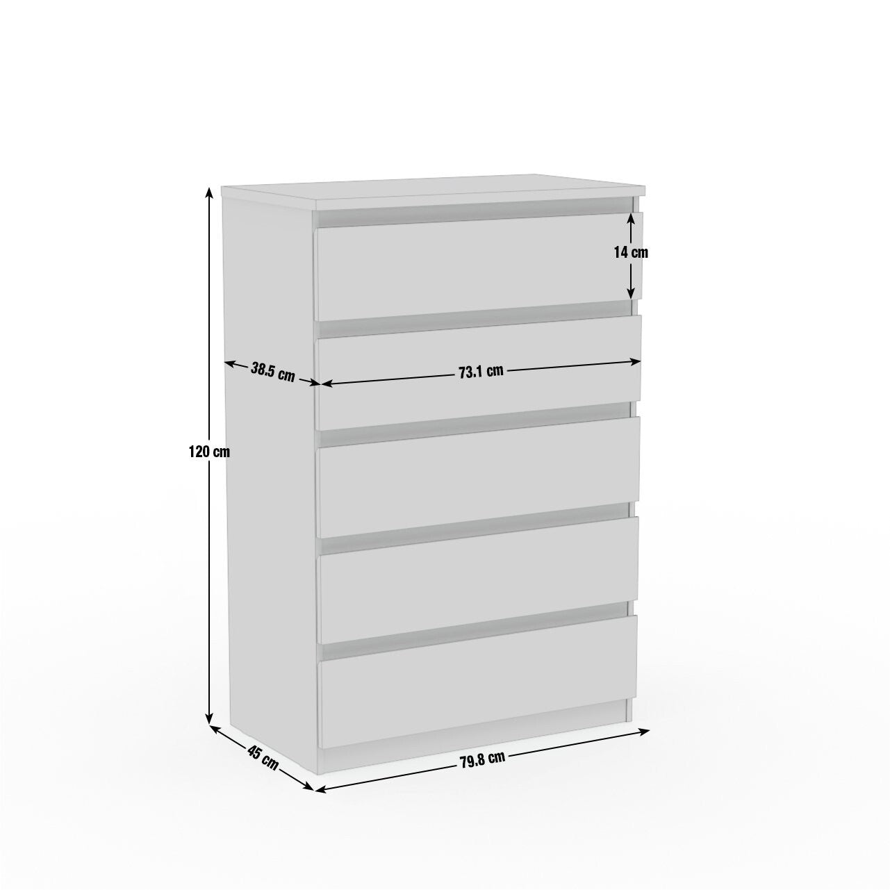 Home Jenson 5 Drawer Chest - Matte White