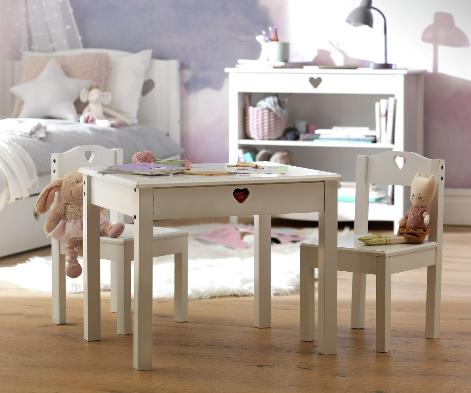 Mia Kids Table & 2 Chairs - White