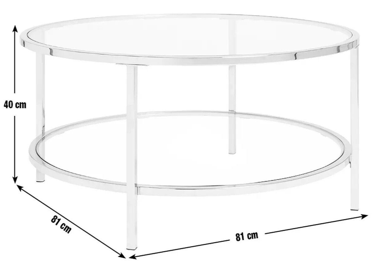 Home Boutique Round Coffee Table - Black | Glass Top Modern Living Room Table