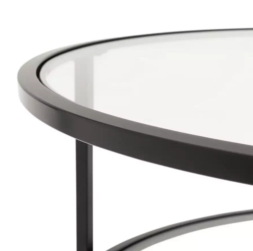 Home Boutique Round Coffee Table - Black | Glass Top Modern Living Room Table