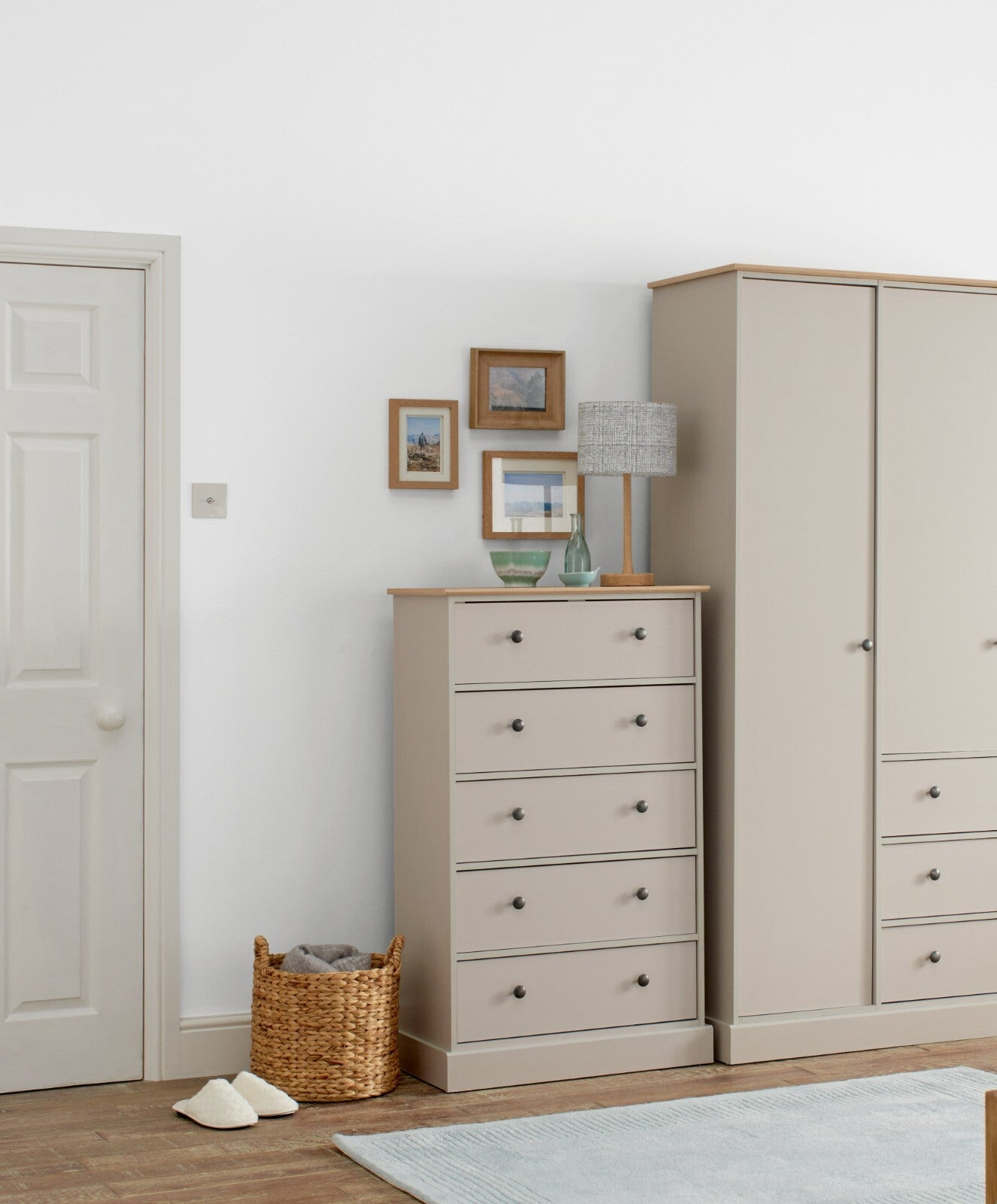 Kensington 5 Drawer Chest - Soft Grey/Oak Effect