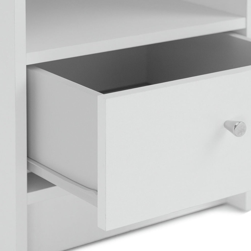 Home Malibu 1 Drawer Bedside Table White | Nightstand Compact Storage Furniture
