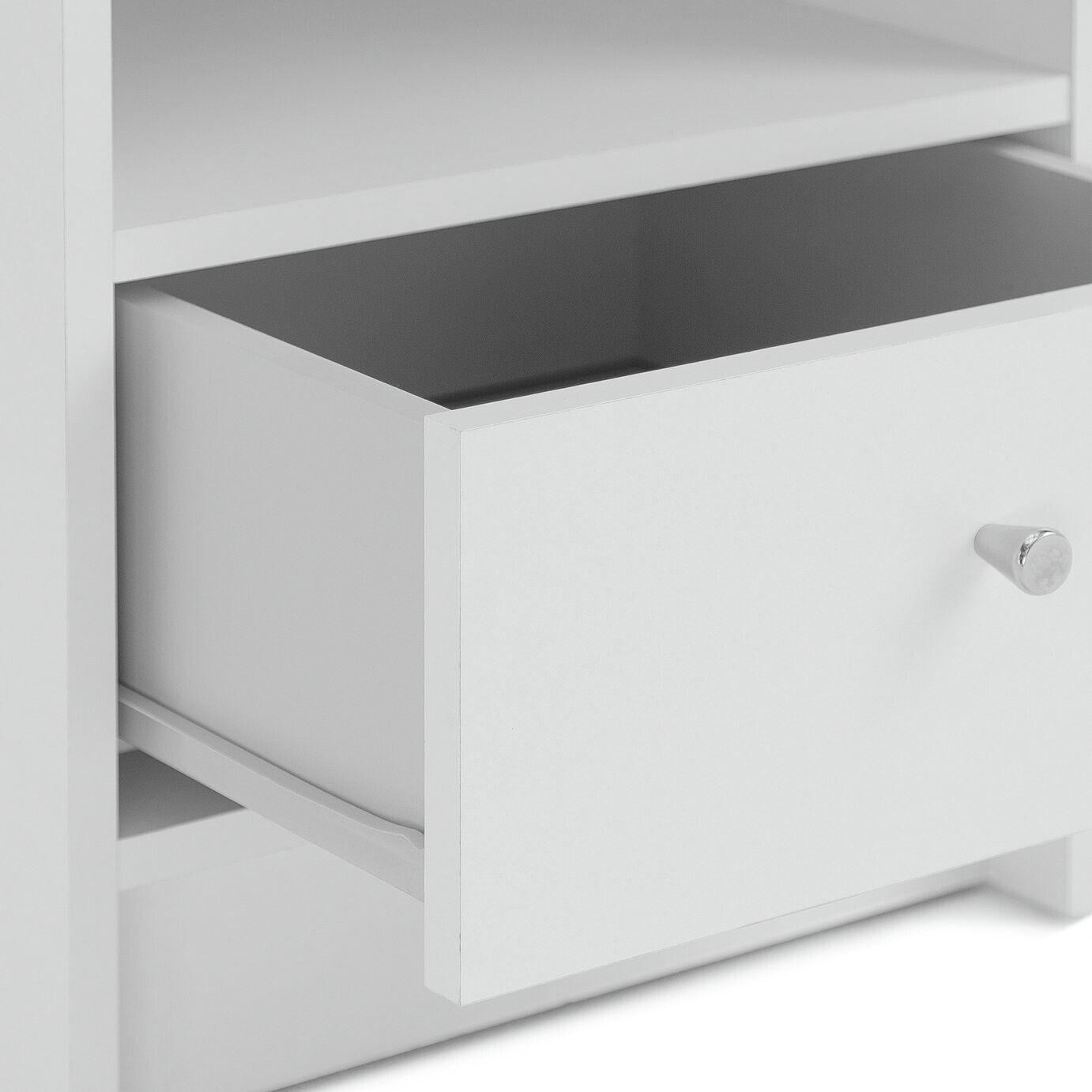 Home Malibu 1 Drawer Bedside Table White | Nightstand Compact Storage Furniture
