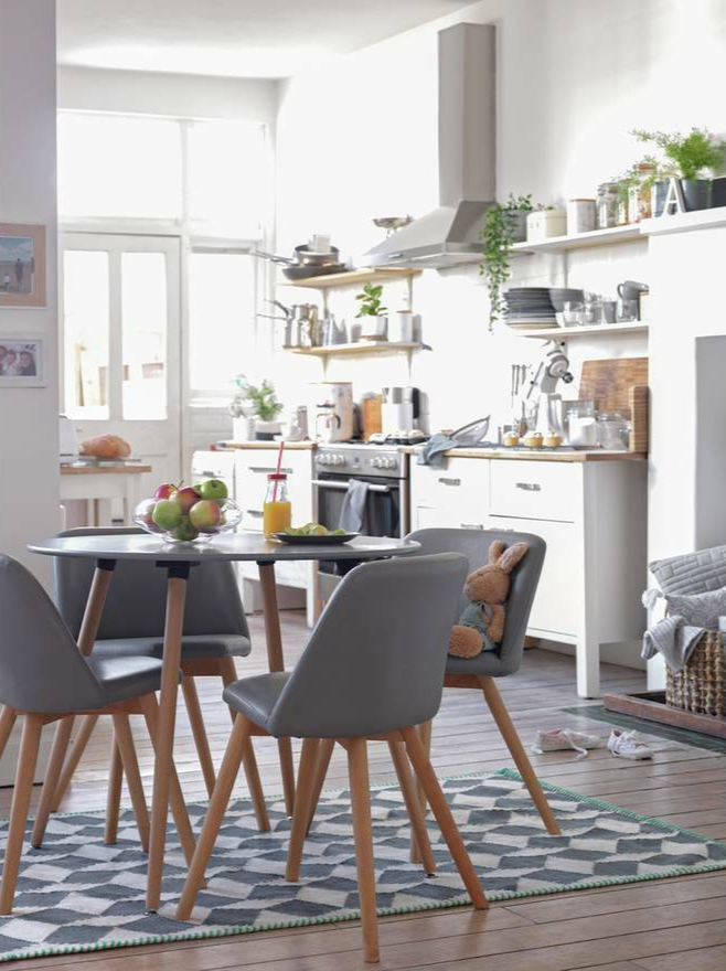 Habitat Quattro Modern Round Dining Table and 4 Chairs Grey Faux Leather Kitchen