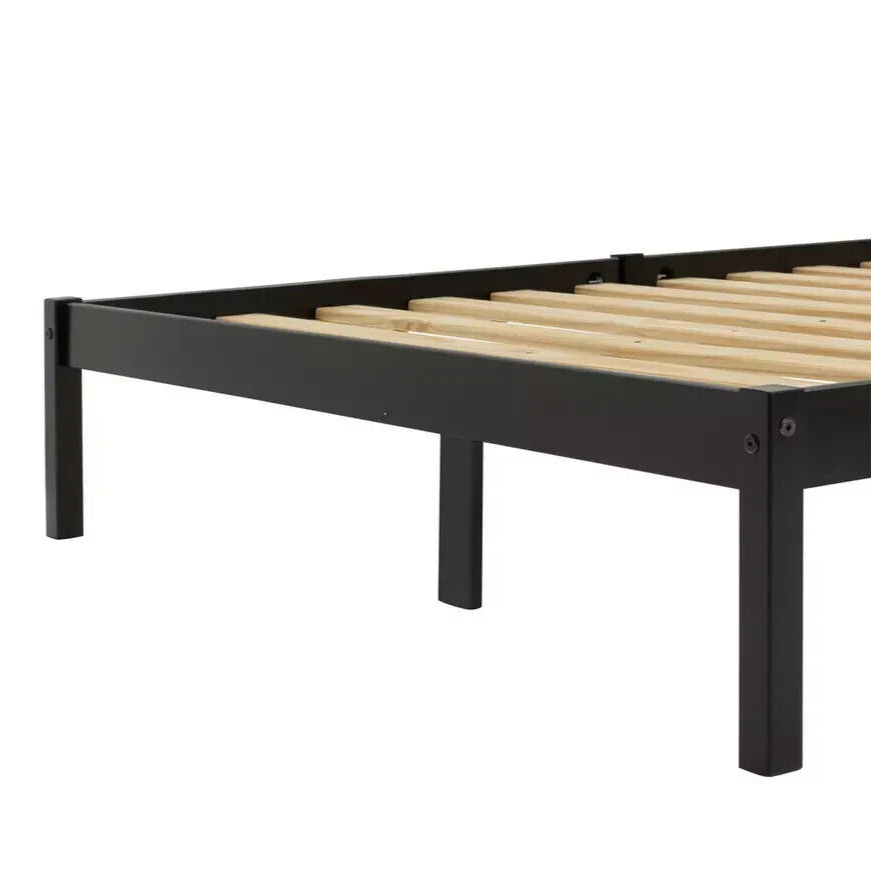 Home Kaycie Double Wooden Bed Frame - Black | Sturdy Durable Support Base Bed