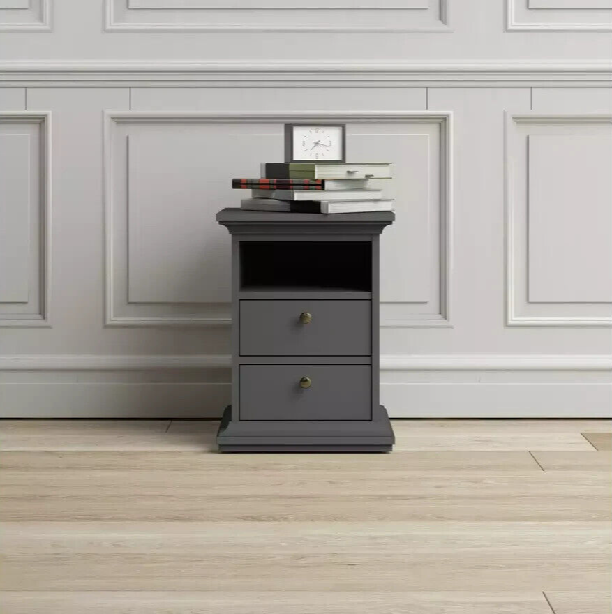 Paris 2 Drawer Bedside Table - Grey