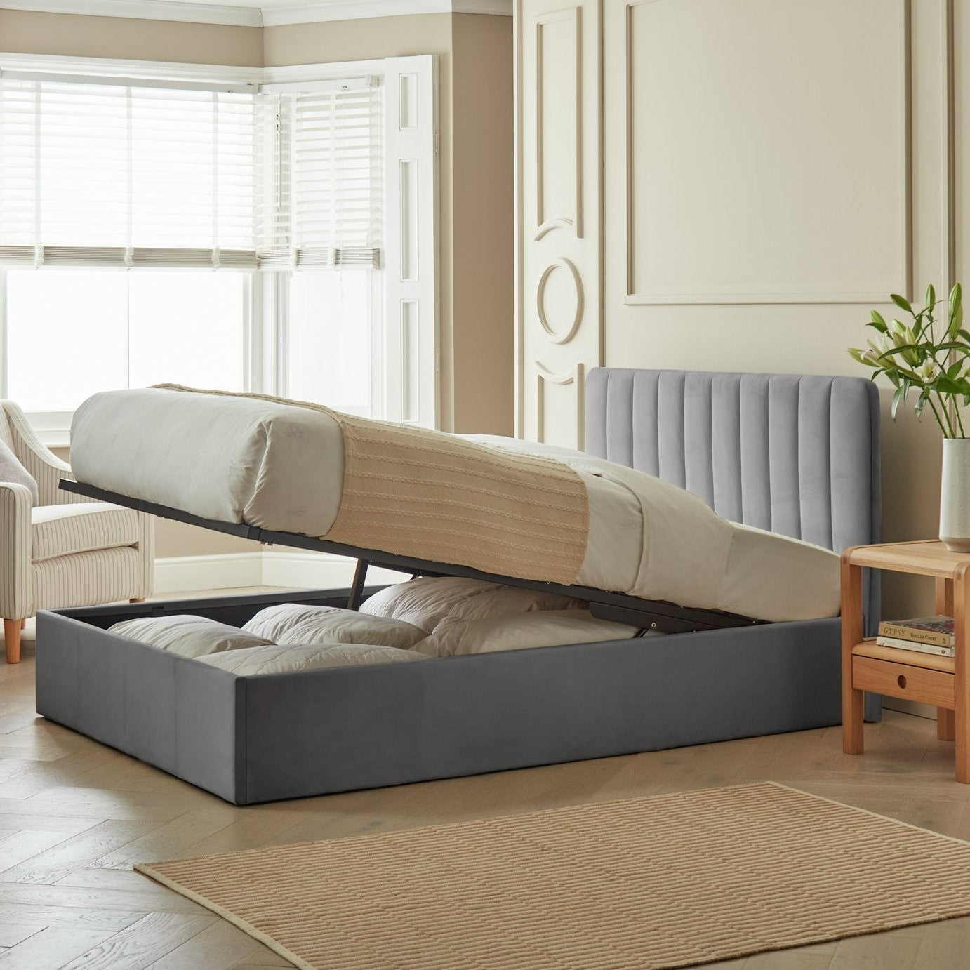 Home Pandora Double End Lift Ottoman Bed - Grey | double bed with storage