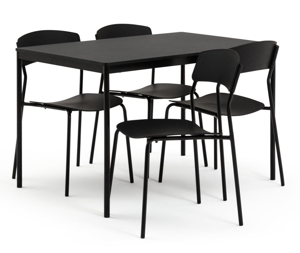Stella Wood Effect Dining Table & 4 Black Chairs