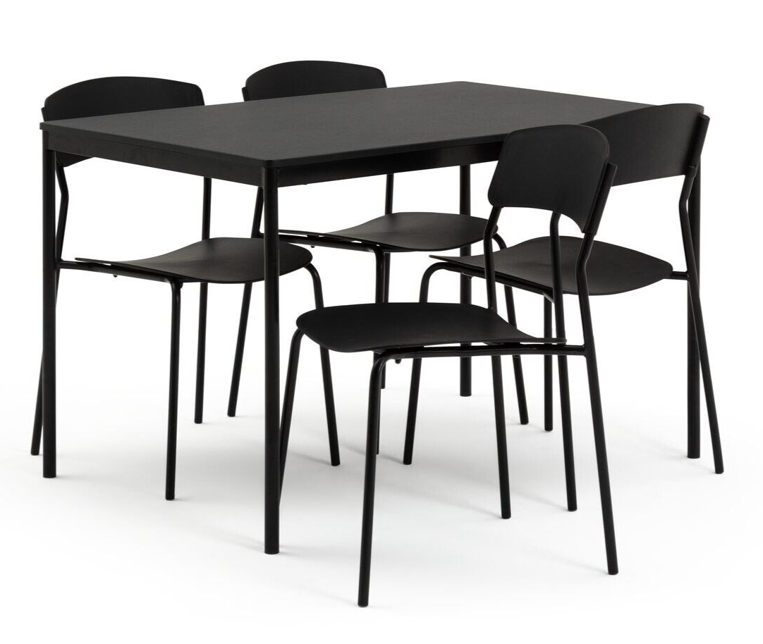 Stella Wood Effect Dining Table & 4 Black Chairs