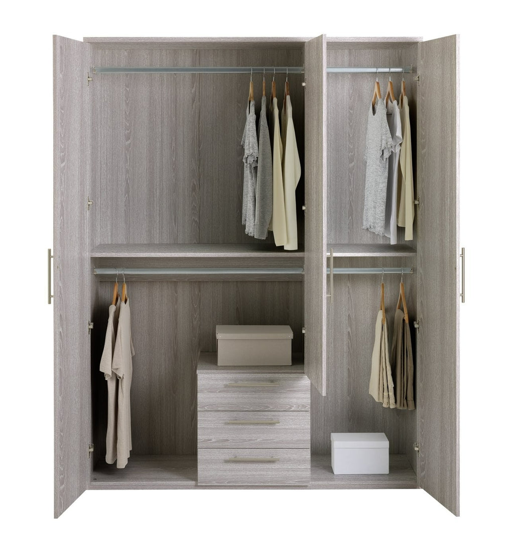 Home Brisbane 3 Door 3 Drawer Wardrobe – GreyOak | Wardrobe with storage