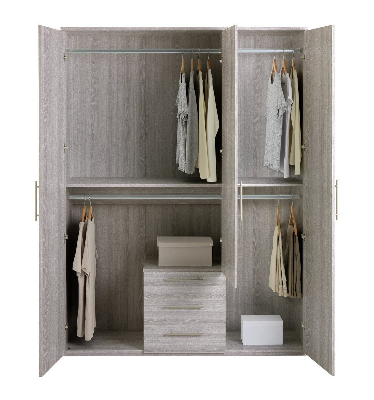 Home Brisbane 3 Door 3 Drawer Wardrobe – GreyOak | Wardrobe with storage