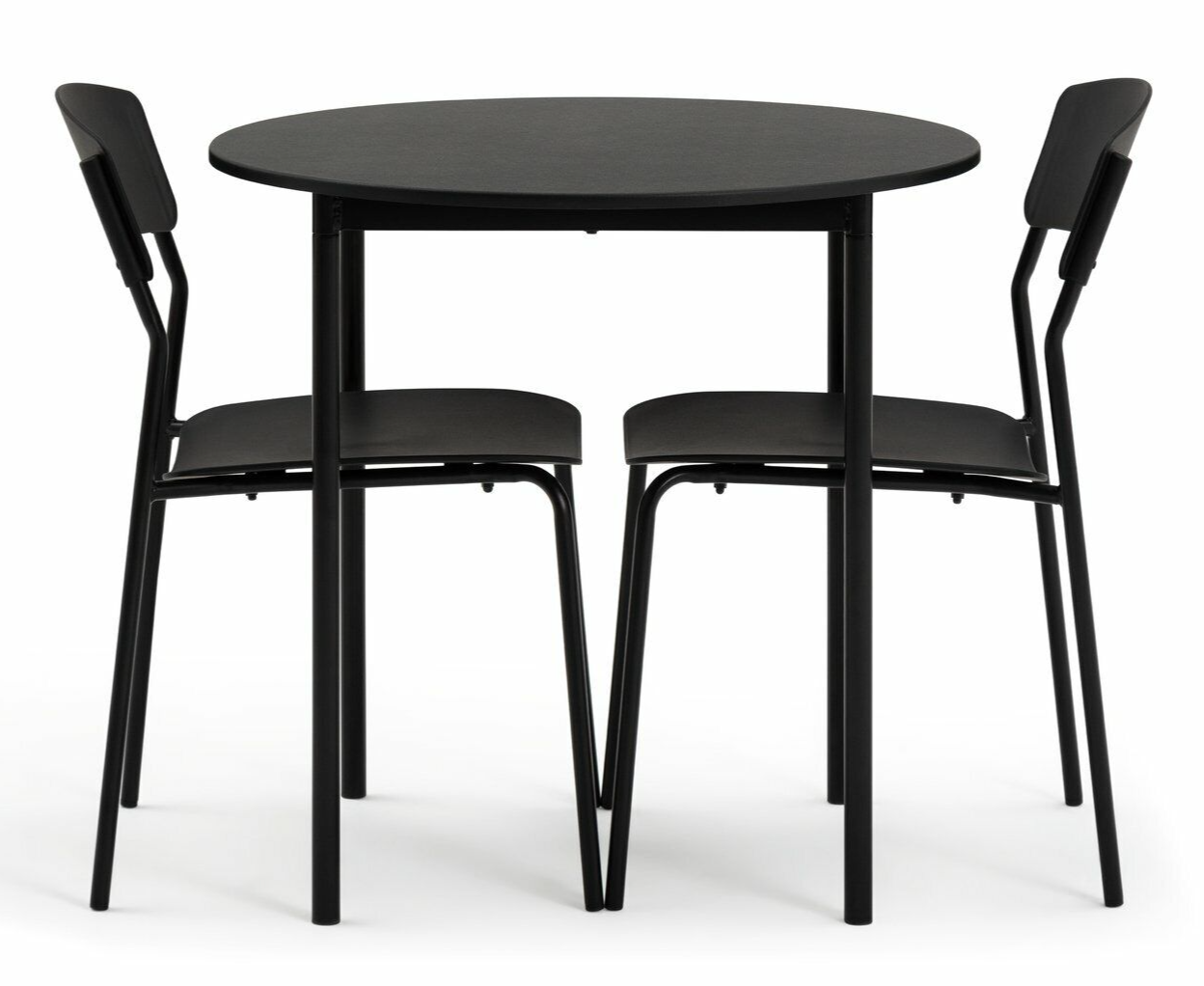 Stella Round Modern Dining Table and 2 Black Chairs 80cm - Wood Effect