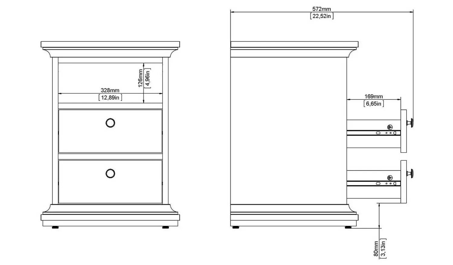 Paris 2 Drawer Bedside Table - Grey