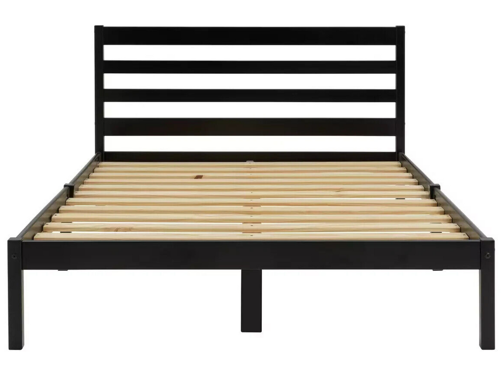 Home Kaycie Double Wooden Bed Frame - Black | Sturdy Durable Support Base Bed