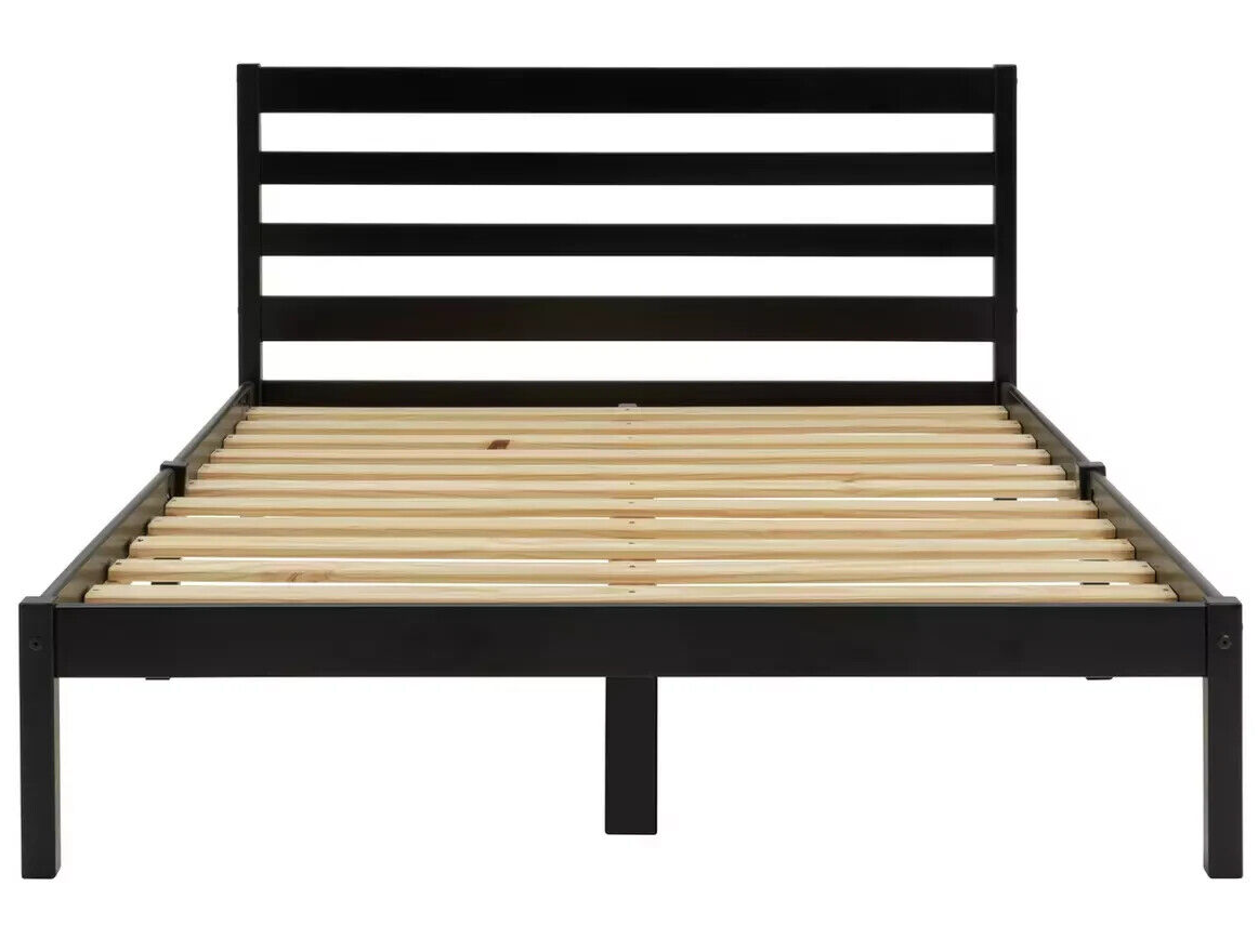 Home Kaycie Double Wooden Bed Frame - Black | Sturdy Durable Support Base Bed