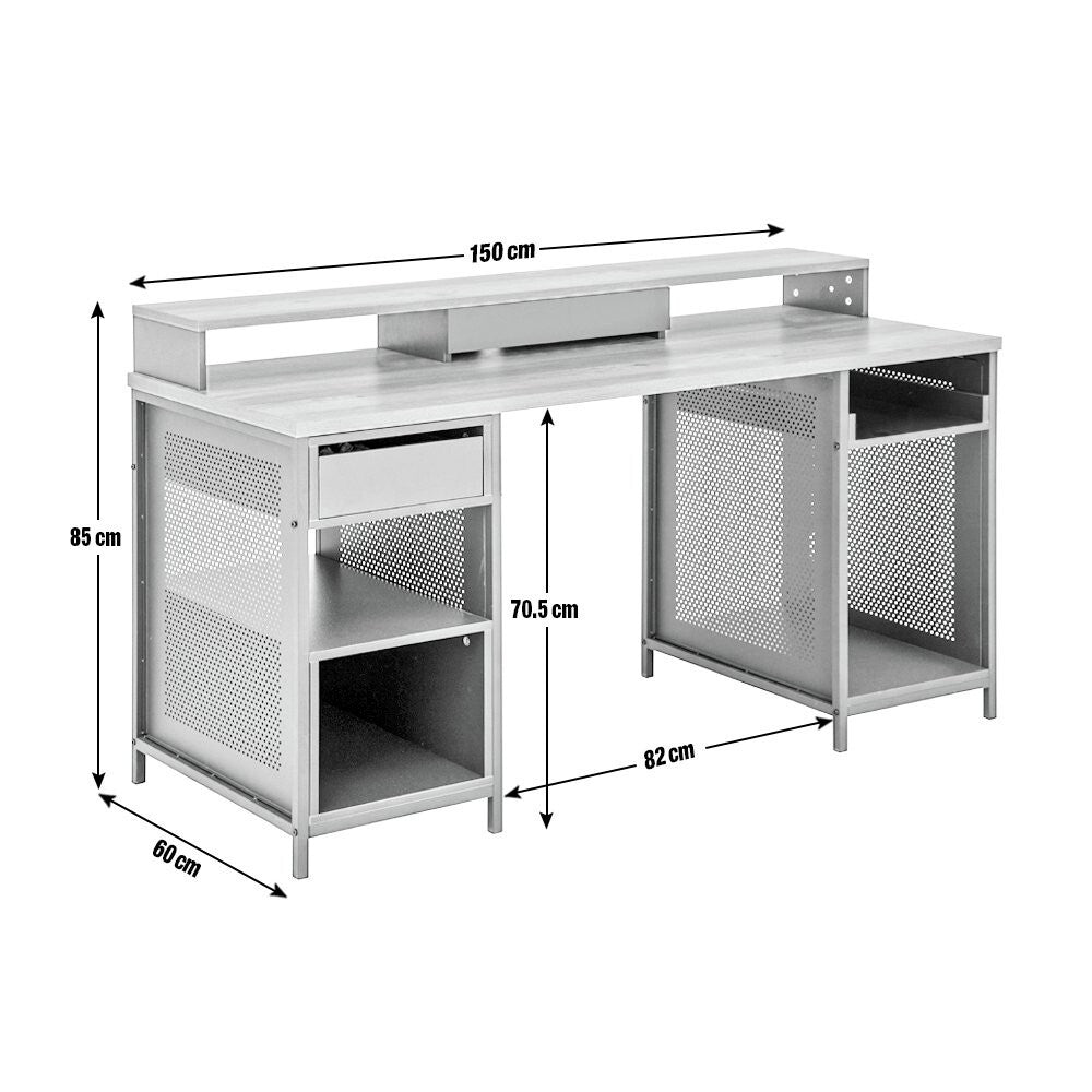 Modular 1 Drawer Gaming Desk - Oak Effect & Grey ( B Grade 46559-46563 -46564)