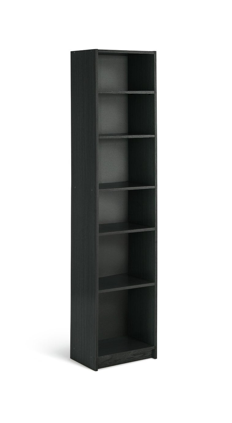 Maine Narrow 6 Shelf Bookcase - Shelving Storage Unit Display Cabinet - Black