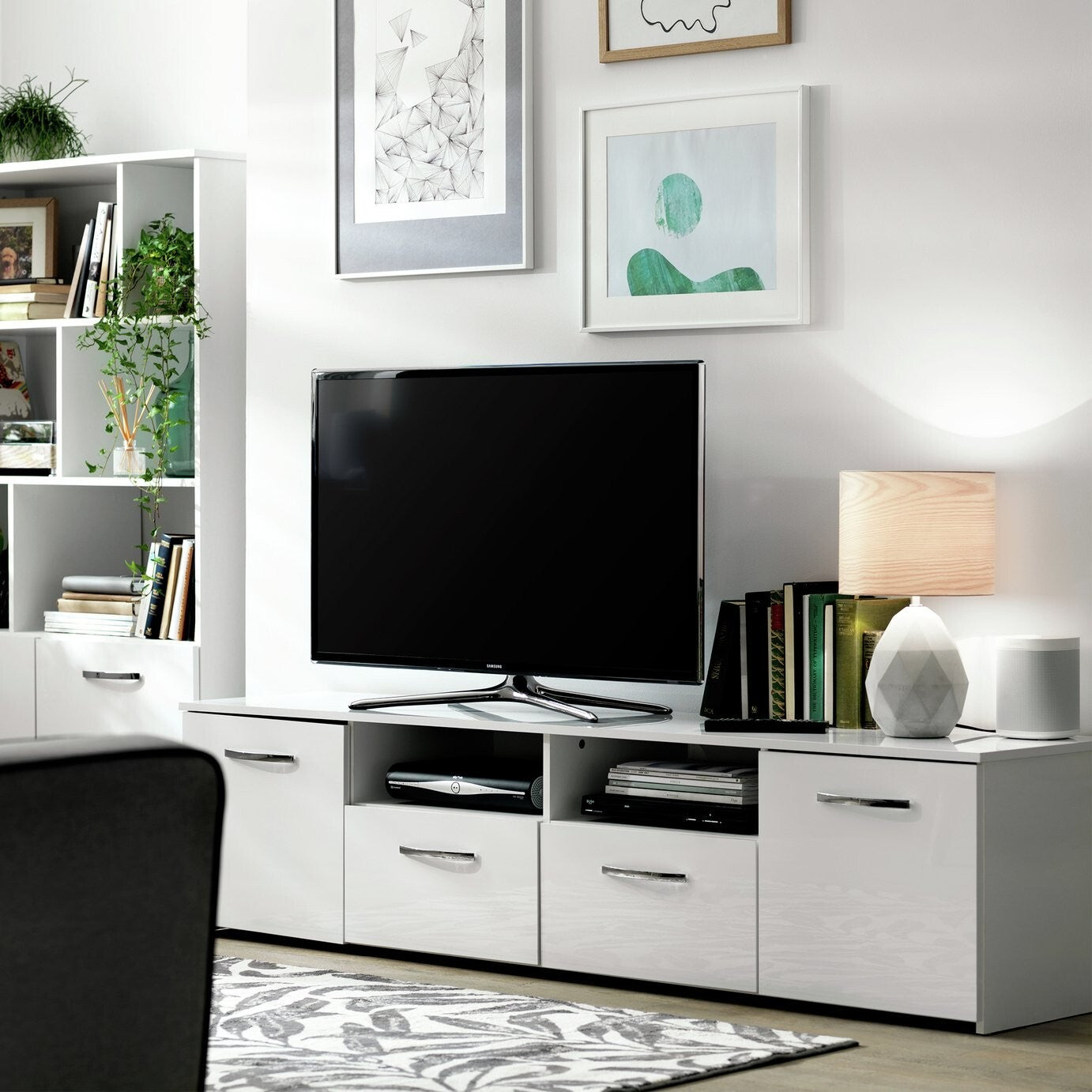 Home Hayward 2 Door TV Unit - White Gloss | Modern Stylish TV Stand Living Room