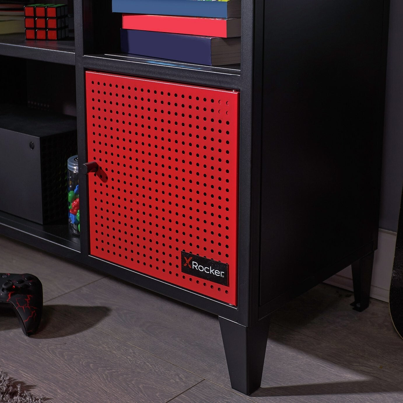 X Rocker Mesh-Tek 2 Door TV Unit - Black & Red
